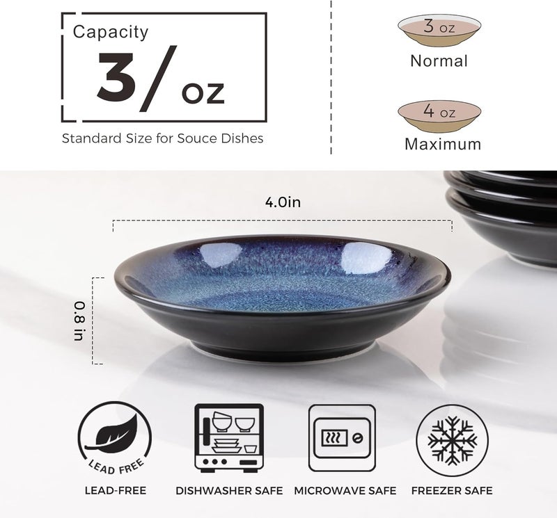 LERATIO Ceramic Soy Sauce Dishes of 6, Reactive Glaze Dipping Sauce Cups/Bowls/Dishes for Kitchen, 3oz Ceramic Small Bowls for Side Dishes, Snacks,and Sushi,Condiment,Dishwasher Safe -Blue - Image 2
